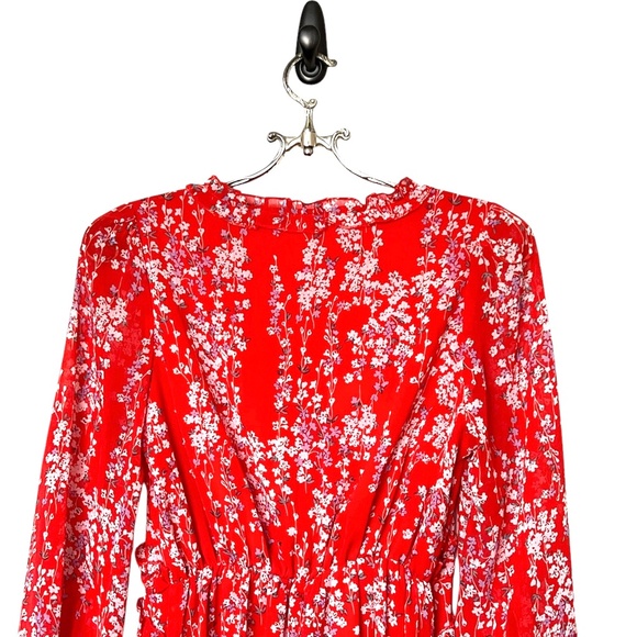 Mopoogoss Women's  Print V Neck Long Sleeve Ruffle Hem Boho Midi Dress S… - Picture 8 of 14